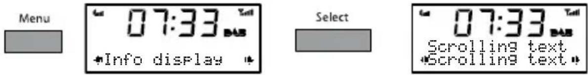 Menu 07:33 BAS Info display Select 07:33 BAS Scrolling text Scrolling text