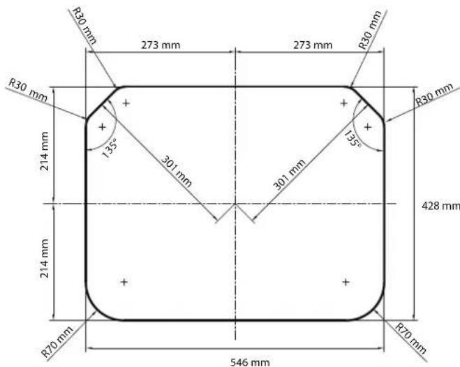 R30 mm 273 mm 273 mm R30 mm R30 mm 214 mm + 135° 301 mm 301 mm 135° R30 mm 428 mm 214 mm + R70 mm 546 mm R70 mm