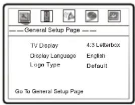 General Setup Page TV Display 4:3 Letterbox Display Language English Login Type Default Go To General Setup Page