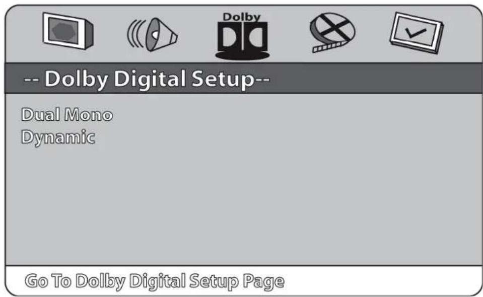 -- Dolby Digital Setup-- Dual Mono Dynamic Go To Dolby Digital Setup Page