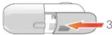 Diagram of a cylindrical device with internal components and an arrow indicating direction (no text or symbols)