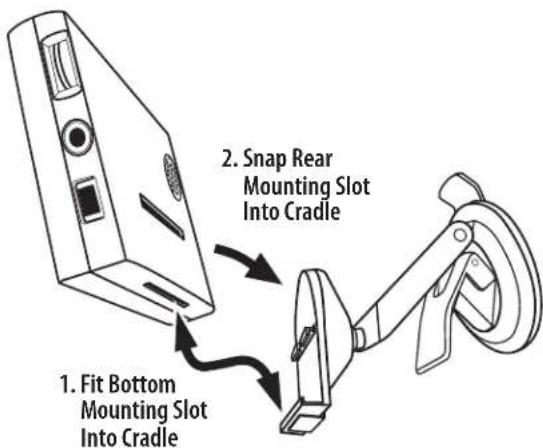 1. Fit Bottom Mounting Slot Into Cradle 2. Snap Rear Mounting Slot Into Cradle