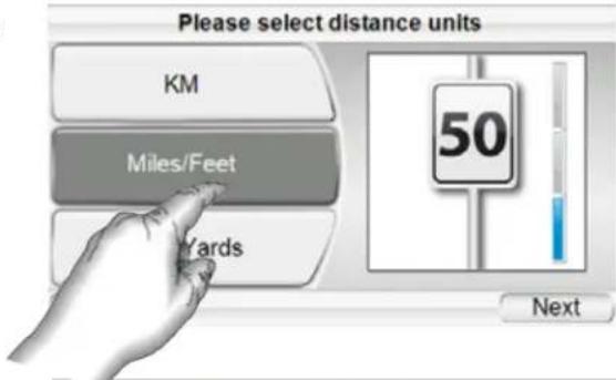 Please select distance units KM Miles/Feet Yards 50 Next