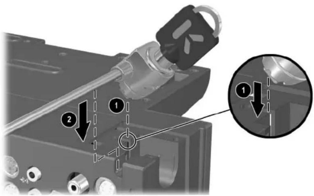 Technical diagram showing mechanical assembly with numbered components and directional arrows indicating motion or movement