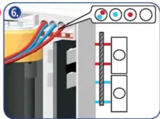 Diagram showing cable routing with labeled components and directional arrows, likely illustrating a mechanical or electrical system setup.