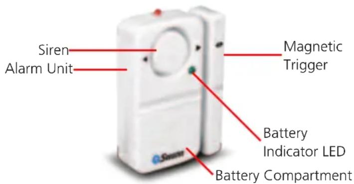 Siren Alarm Unit Magnetic Trigger Battery Indicator LED Battery Compartment