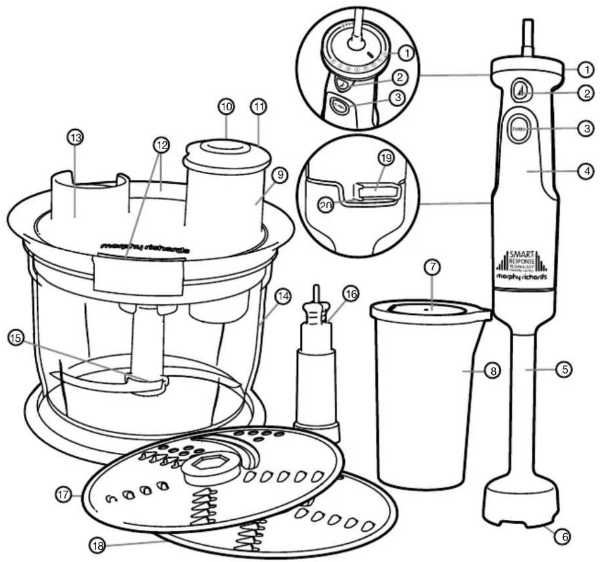 Technical diagram of a smart brush restool with numbered parts and close-ups of the device's internal components.