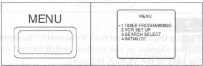 MENU MENU - 1 TIMER PROGRAMMING 2 VCR SET UP 3 SEARCH SELECT 4 INITIALIZE