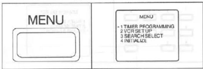 MENU MENU - 1 TIMER PFOGRAMMING 2 VCR SETUP 3 SEARCH SELECT 4 INITIALIZE