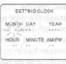 SETTING CLOCK MONTH DAY YEAR HOUR MINUTE AM/PM