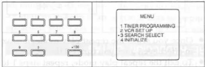 MENU 1 TIMER PROGRAMMING 2 VCR SET UP • 3 SEARCH SELECT 4 INITIALIZE
