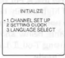 INITIALIZE - 1 CHANNEL SET UP 2 SETTING CLOCK 3 LANGUAGE SELECT