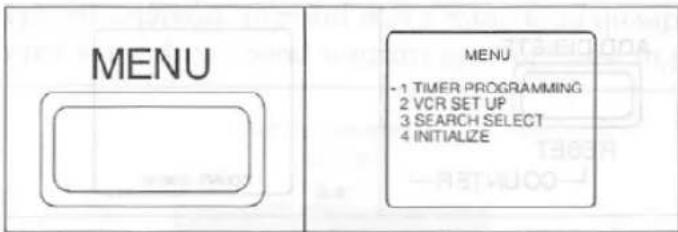 MENU MENU - 1 TIMER PROGRAMMING 2 VCR SET UP 3 SEARCH SELECT 4 INITIALIZE