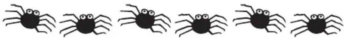 Six black spider illustrations in a row, no text or symbols present