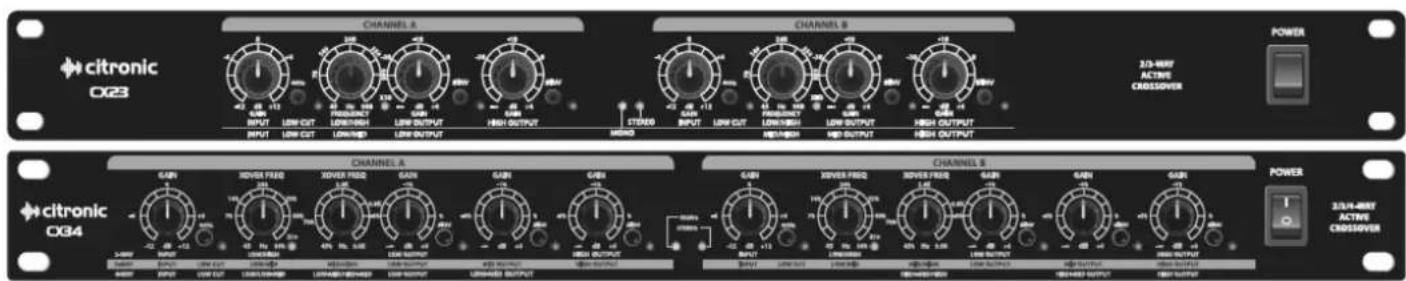 citronic CX23 CHANNEL A CHANNEL B 3/3-WRFT ACTIVE CROSSOVER POWER INPUT LOW CUT LOW/LOW LOW/LOW HIGH OUTPUT STANDARD INPUT LOW CUT LOW/LOW HIGH/LOW HIGH OUTPUT HIGH OUTPUT CHANNEL A CHANNEL B 3/3-WRFT ACTIVE CROSSOVER citronic CX24 CHANNEL A CHANNEL B 3/3-WRFT ACTIVE CROSSOVER