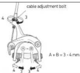 cable adjustment bolt A + B = 3 - 4 mm