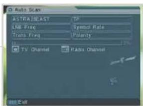 Auto Scan ASTRA/BEAST LDB Freq Trans Freq TP Symbol Rate Fidelity TV Channel Radio Channel Exit