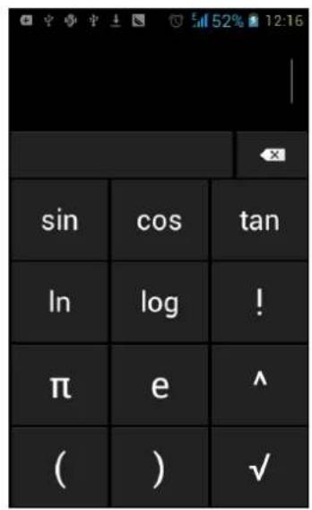 sin cos tan ln log ! π e ^ ( ) ✓