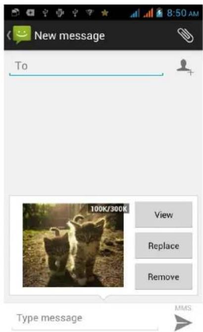 New message To 100K/300K View Replace Remove Type message MMS