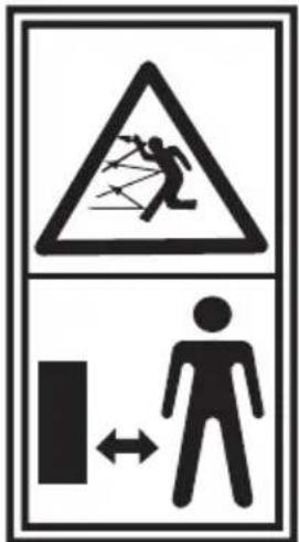Warning sign with pictogram of person falling from a triangular obstacle to a human figure, indicating hazard or accident risk.