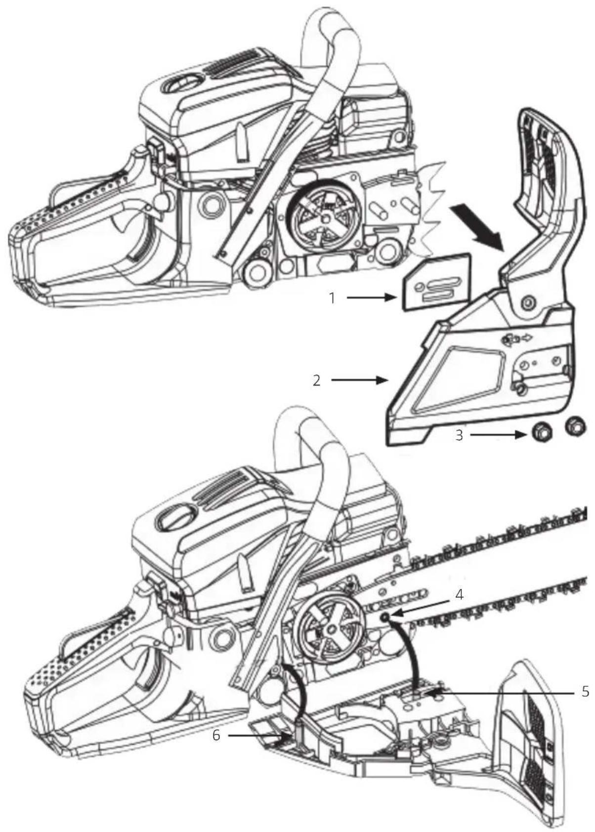 Technical diagram of a chain-linking device with numbered parts and labeled components