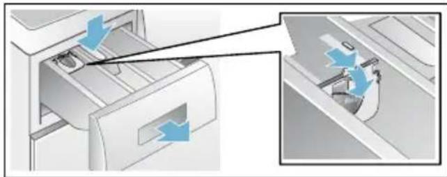 Diagram showing a printer's internal structure being inserted into a device, with no visible text or symbols.