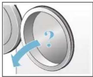 Close-up of metallic circular objects with a blue arrow pointing to a question mark, no text or symbols present.