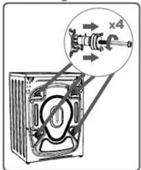 Technical diagram of a washing machine with labeled components and a magnified inset showing a 4-inch shaft assembly.