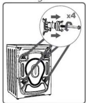 Technical diagram of a washing machine with labeled components and a magnified inset showing a 4-inch shaft assembly.