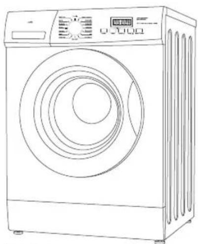 Line drawing of a washing machine with circular vent and control panel (no text or symbols)