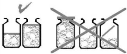 Diagram showing incorrect and incorrect methods to reduce a container with liquid, indicated by checkmarks.