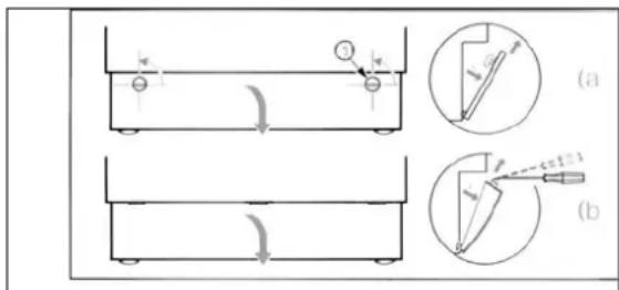 Technical diagram showing two mechanical assembly states (a) and (b) with labeled components and cross-sectional views.