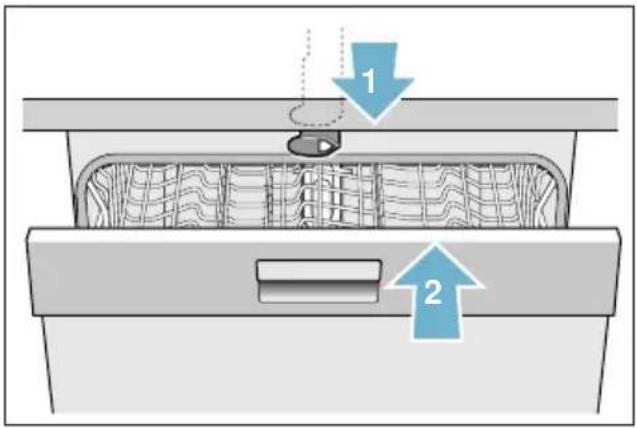 Diagram showing a mechanical or electrical component with labeled parts 1 and 2, indicating directional movement or assembly.