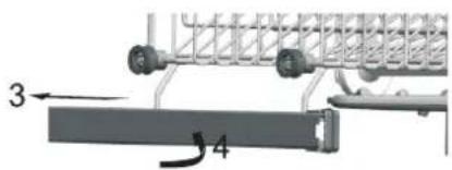 Technical diagram showing a mechanical assembly with labeled parts 3 and 4, likely illustrating a motion or assembly process.