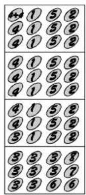 Grid of circled numbers with plus signs, likely representing a puzzle or counting system