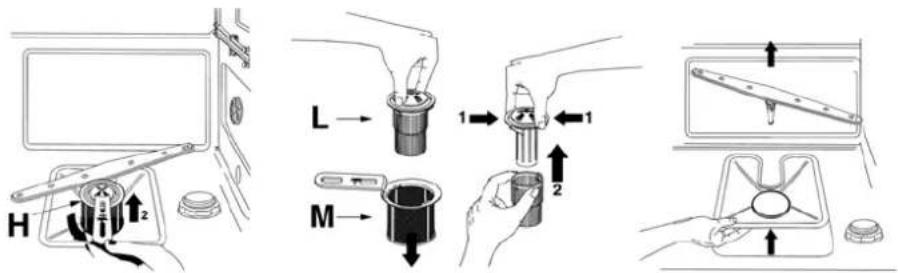 Technical diagram showing mechanical assembly steps with labeled parts and directional arrows