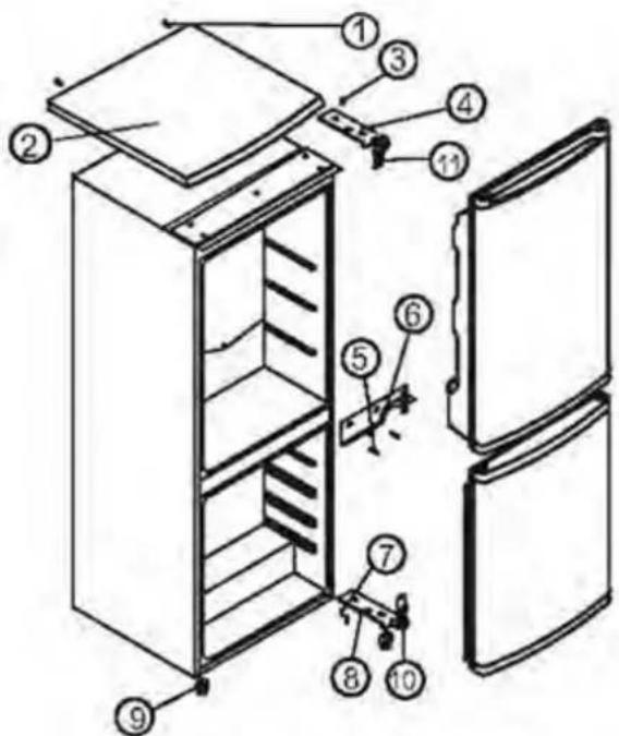Labeled diagram of a refrigerator interior showing numbered components for identification