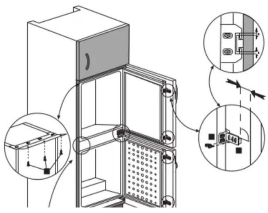 Technical diagram of an elevator system with labeled components and directional arrows indicating flow or assembly.