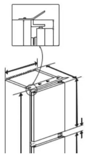Technical diagram showing a mechanical assembly with dimension annotations and a magnified inset of a component detail.