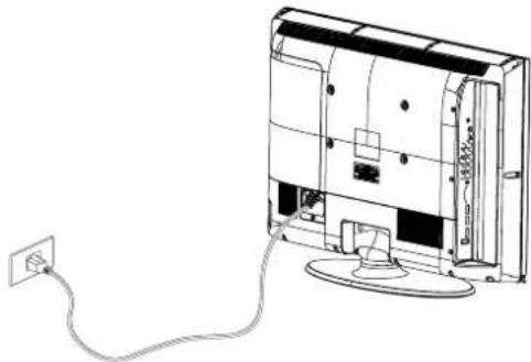 Line drawing of a computer monitor connected to a power outlet cable (no text or symbols)