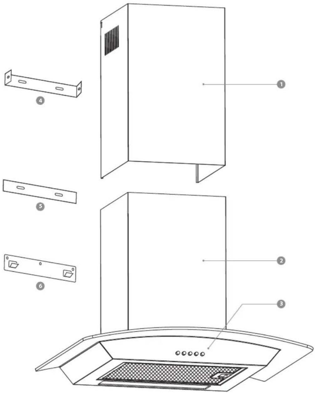 Technical diagram of a kitchen air conditioner with labeled parts including ventilation duct, door panel, and fan cover.