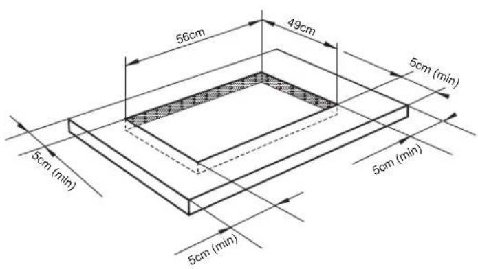 56cm 49cm 5cm (min) 5cm (min) 5cm (min) 5cm (min)