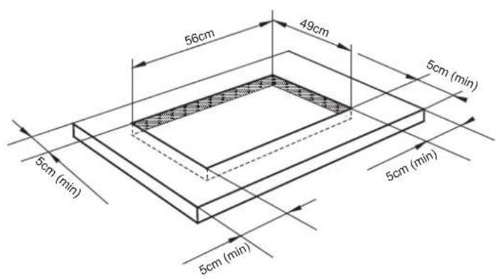 56cm 49cm 5cm (min) 5cm (min) 5cm (min) 5cm (min)