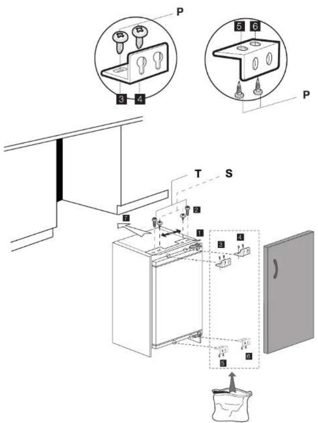 Technical diagram of a refrigerator interior with labeled parts and exploded view, including handbags, doors, and fixtures.