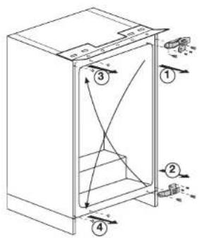 Technical diagram of a refrigerator interior with numbered components and directional arrows indicating flow or movement.