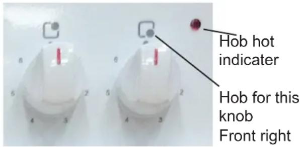 Hob hot indicator Hob for this knob Front right