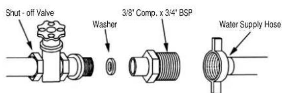Shut - off Valve Washer 3/8" Comp. x 3/4" BSP Water Supply Hose