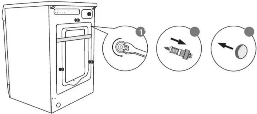 Diagram showing a device with labeled parts and three circular insets illustrating mechanical or electrical components.