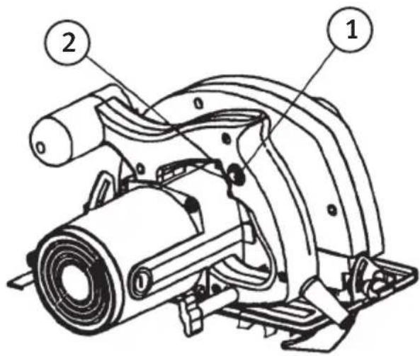 Technical diagram of a mechanical device with numbered components labeled 1 and 2