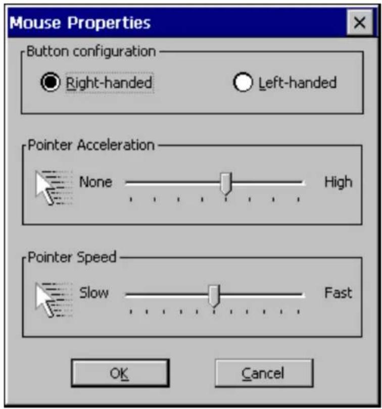 Mouse Properties Button configuration Right-handed Left-handed Pointer Acceleration None High Pointer Speed Slow Fast OK Cancel